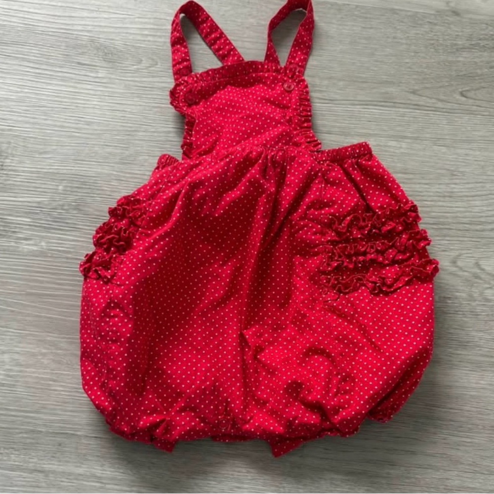 Janie and Jack Red Polka Dot Ruffled Romper 12-18 months